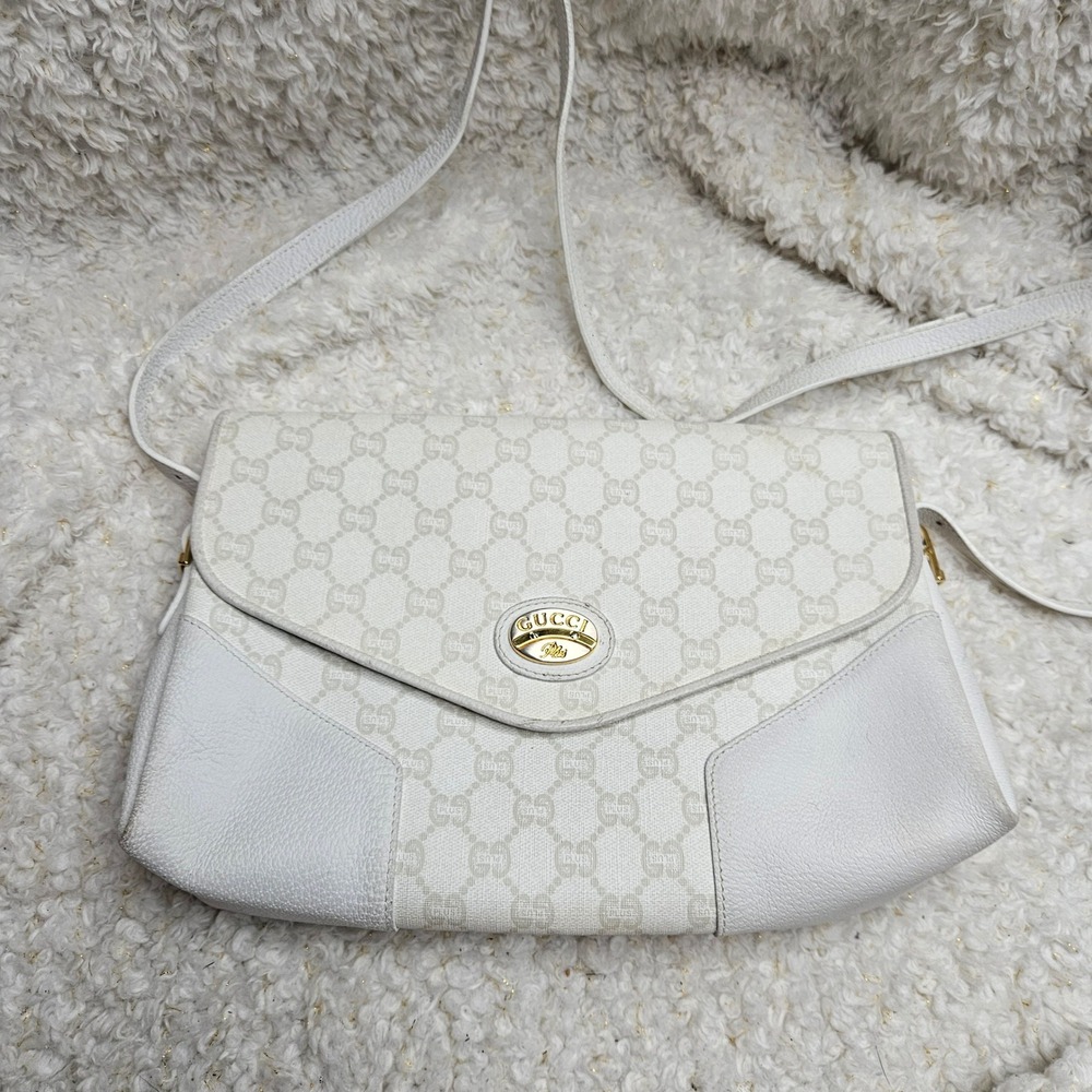 Gucci Plus Vintage White Micro GG Flap Closure Shoulder Bag
